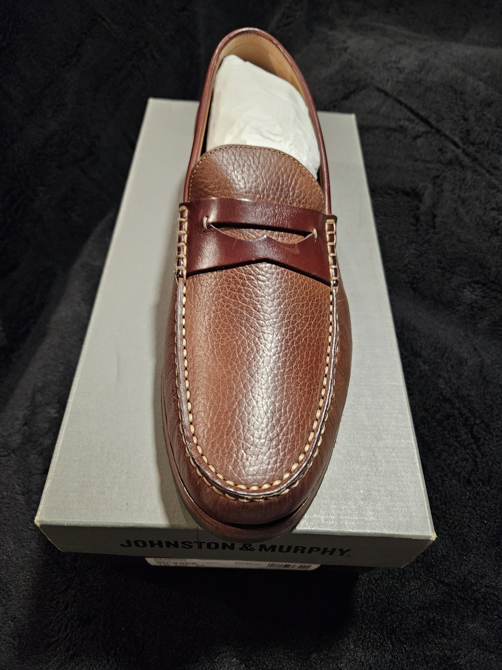 Johnston & Murphy Chestnut Brown Pebbled Leather Penny Loafers